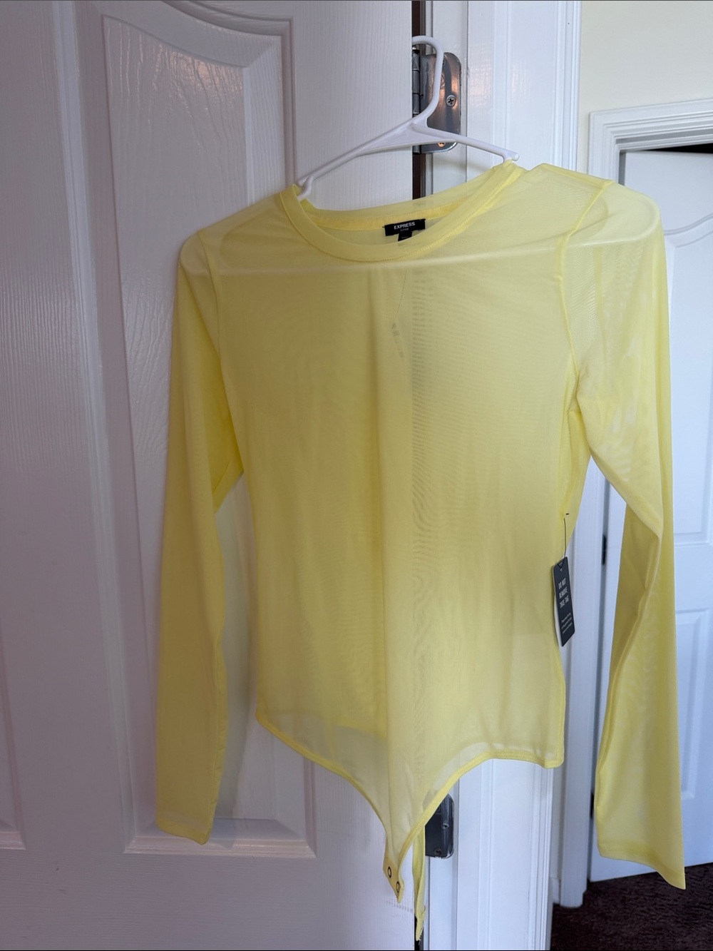 Express Sheer Yellow Long-Sleeve Bodysuit Top